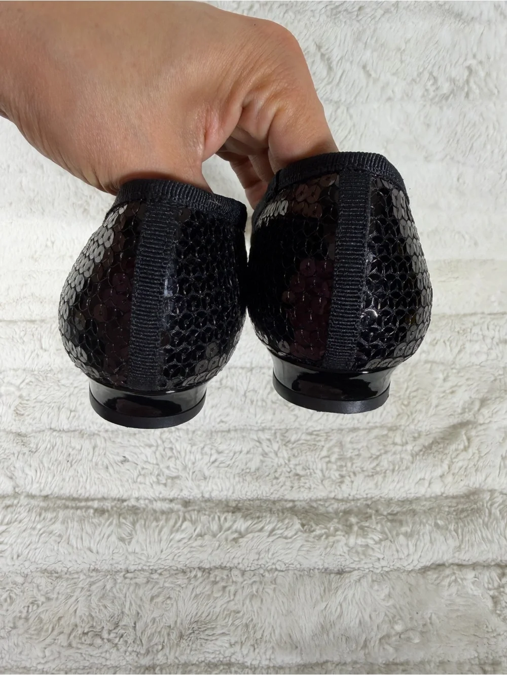Talbots pointed-toe black sequin With Bow ballet flats Size 6